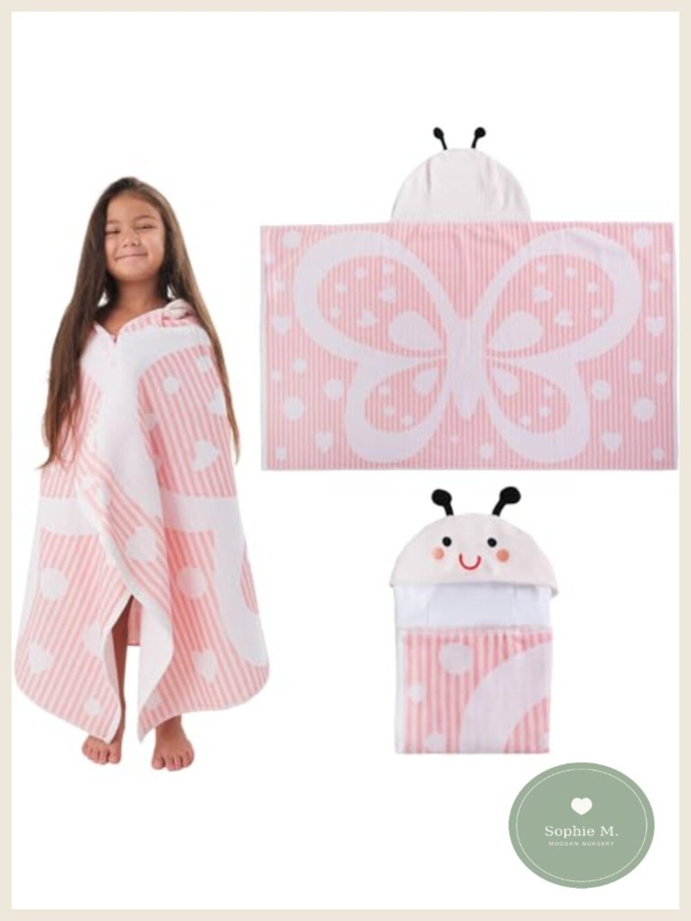 SOFE H&L | Kids Hooded Towel Poncho for Beach & Pool, Ages 3-10 | Butterfly